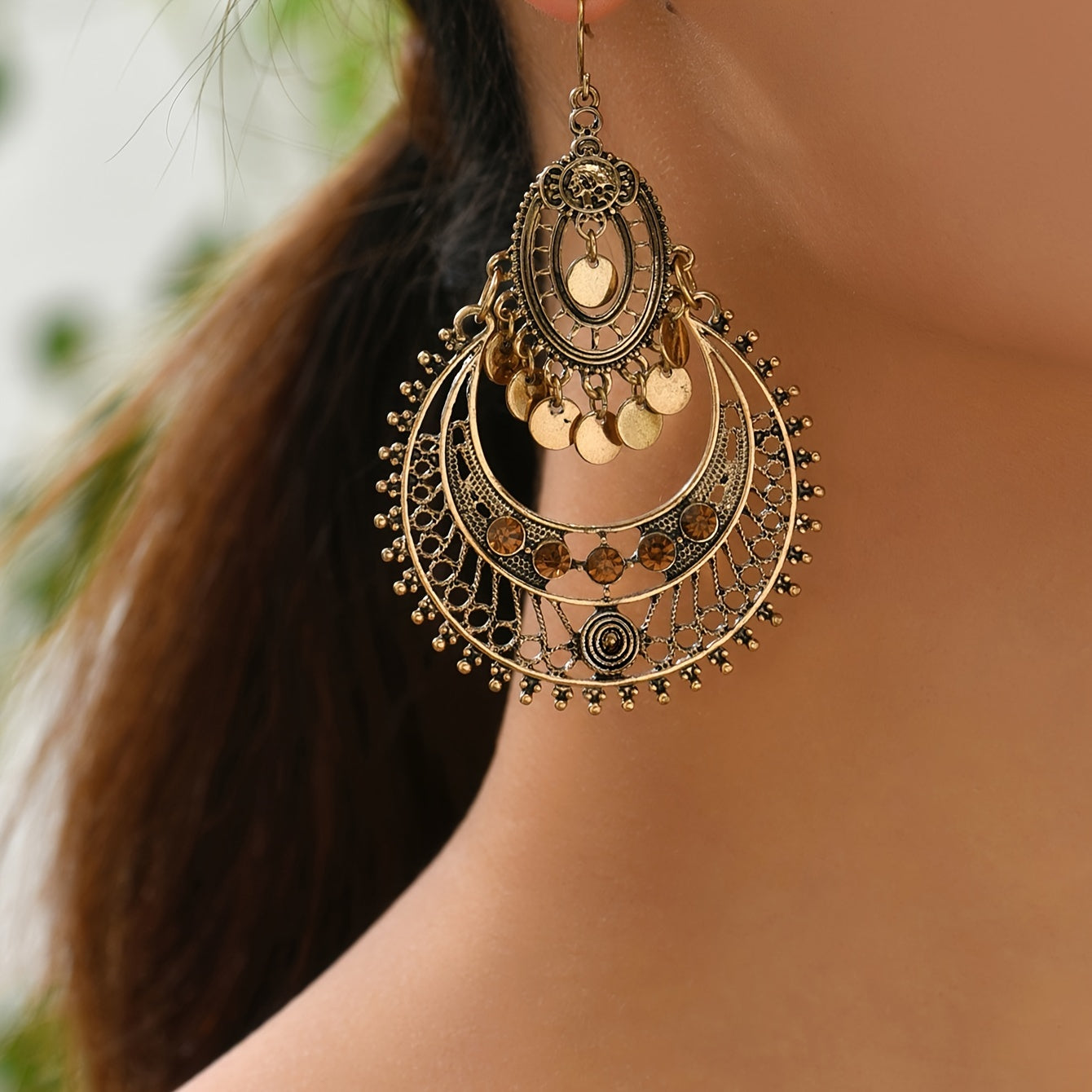 Exquisite Hollow Retro Bohemian Dangle Earrings - Zinc Alloy, Hypoallergenic, Nickel-Free Jewelry for Sensitive Skin - Unique Gift for Women, Perfect for Holiday Party, Engagement, and Everyday Wear