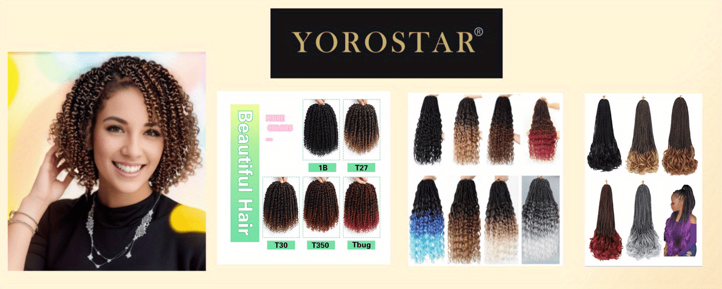 YOROSTAR 8 Inch Pre-Twisted Synthetic Soft Crochet Hair Extensions - 8 Packs, Low Temperature Fiber, Pre-Looped Passion Twist Curly with 6 Inch Hair, Crochet Needle & Hair Rings Gift for Black Women