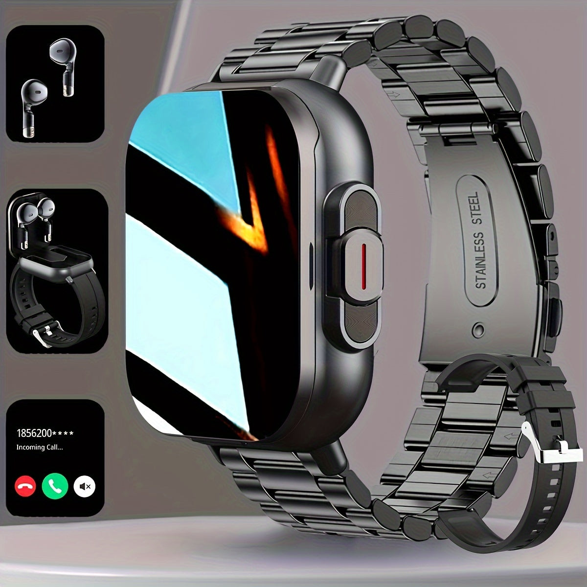 2-in-1 Smart Watch & Earbuds Combo: Wireless Calls, Music Control, Weather Alerts, Step Counter, Monitor, & Oxygen Saturation Tracker, Compatible with Android & iOS, Perfect Holiday Gift for Men and Women, Fitness Tracking Wa