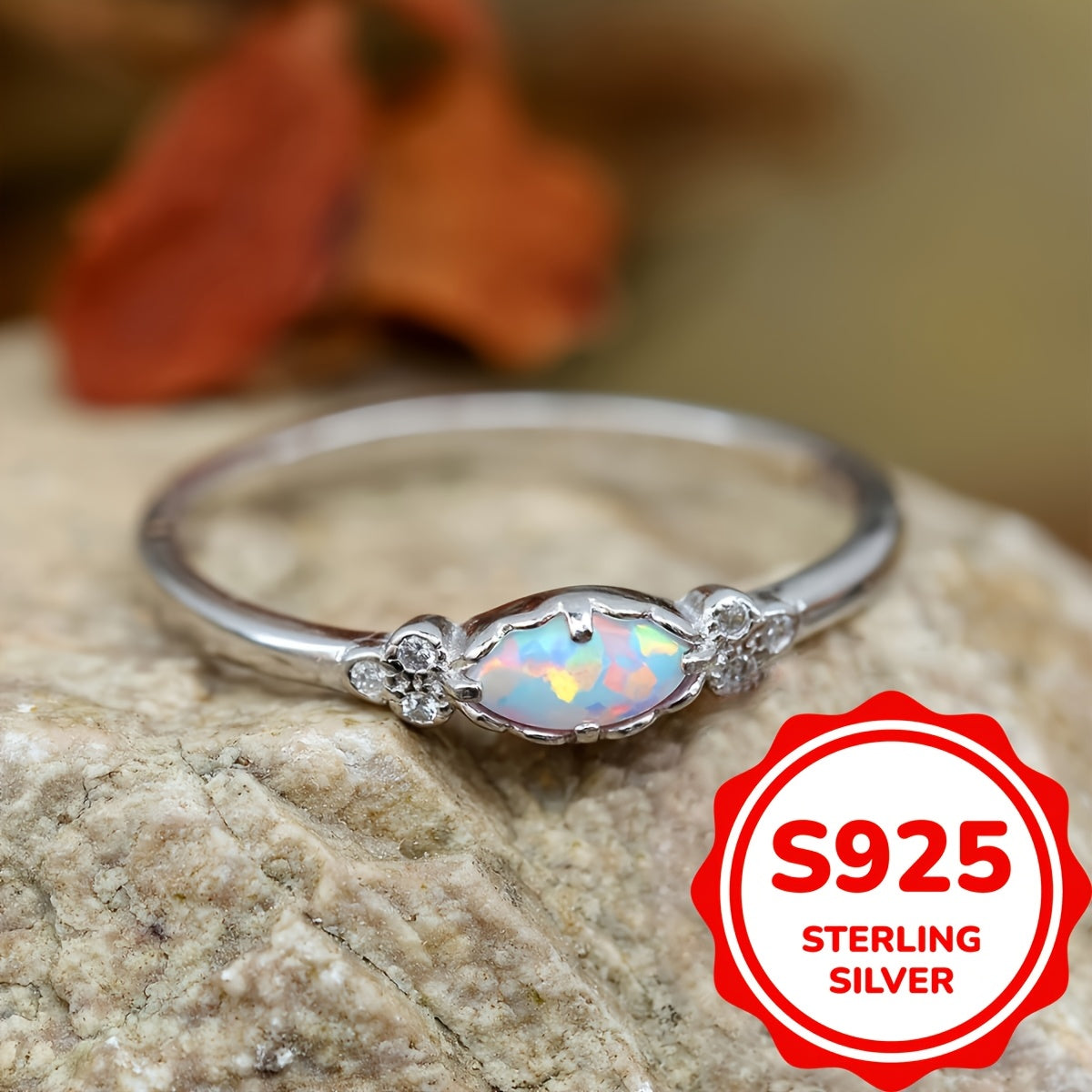 [Sterling Silver | Opal] Dainty 925 Sterling Silver | Opal Ring for Women | Daily Jewelry Accessories (2.3g) White Fire Opal Rings