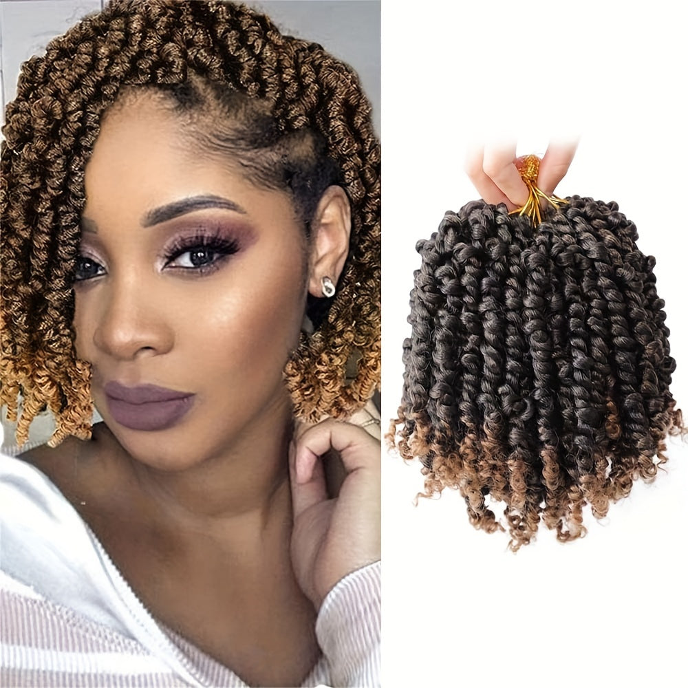 YOROSTAR 8 Inch Pre-Twisted Synthetic Soft Crochet Hair Extensions - 8 Packs, Low Temperature Fiber, Pre-Looped Passion Twist Curly with 6 Inch Hair, Crochet Needle & Hair Rings Gift for Black Women