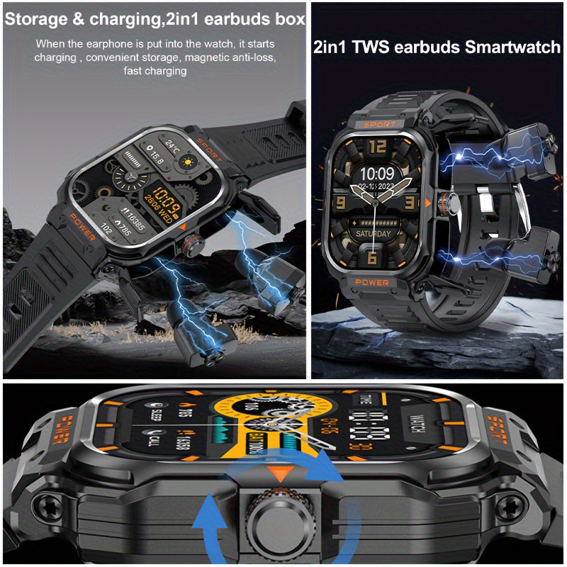 [ساعة ذكية 2 في 1] LONZERUI ساعة ذكية جديدة 2 في 1 للرجال والنساء، ساعة ذكية مقاومة للماء مع مكالمات بلوتوث، شاشة لمس كاملة 2.01 بوصة، مع رسائل، والرد على المكالمات، وتذكيرات بالمعلومات، لهاتف iPhone