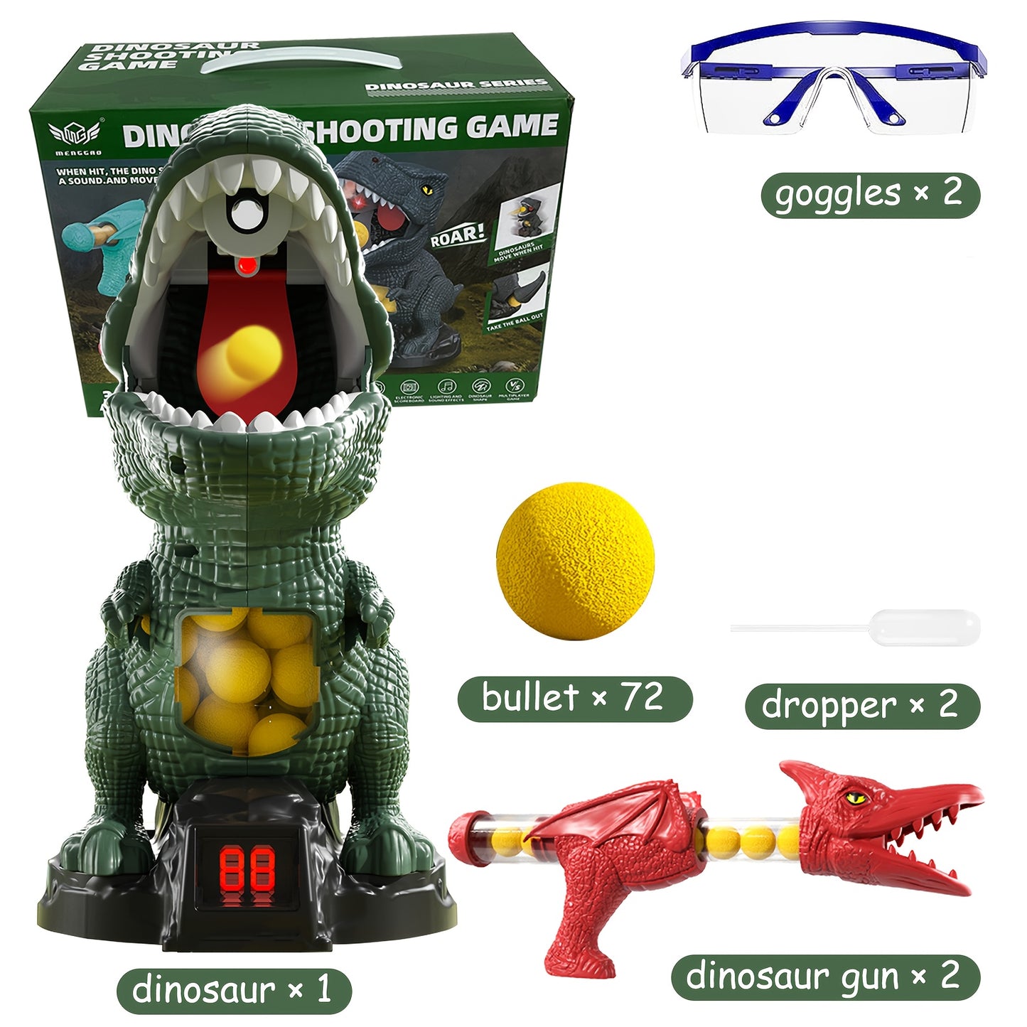 BZX Dinosaur Shooting Toy, Dinosaur Toys For Kids 5-7, 2 Air Pump Guns And 72 Foam Bullets, Hand-Eye Coordination Exercise Toy Gun, Kids Toys For 4, 5, 6, 7, 8, 9 Year Olds, Easter Gifts For Kids