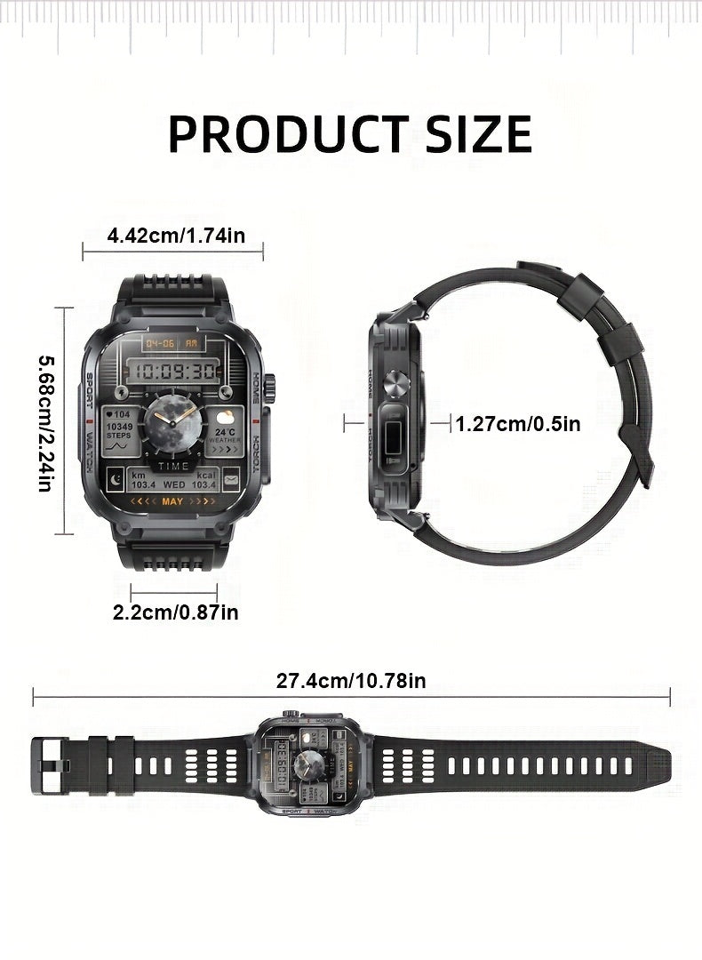2.02" Smartwatch IP68 Waterproof for Men Women, Answer/Dial Calls Watch with LED Flashlight, Full Touch Screen Compatible with iPhone and Android Phones - Black