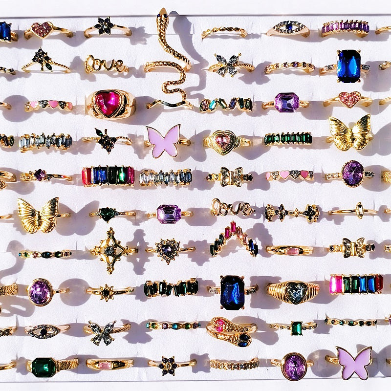 20pcs/Lot Trendy Colorful Rings for Women Mix Design Luxury Butterfly Snake Finger Ring Jewelry Set Wholesale