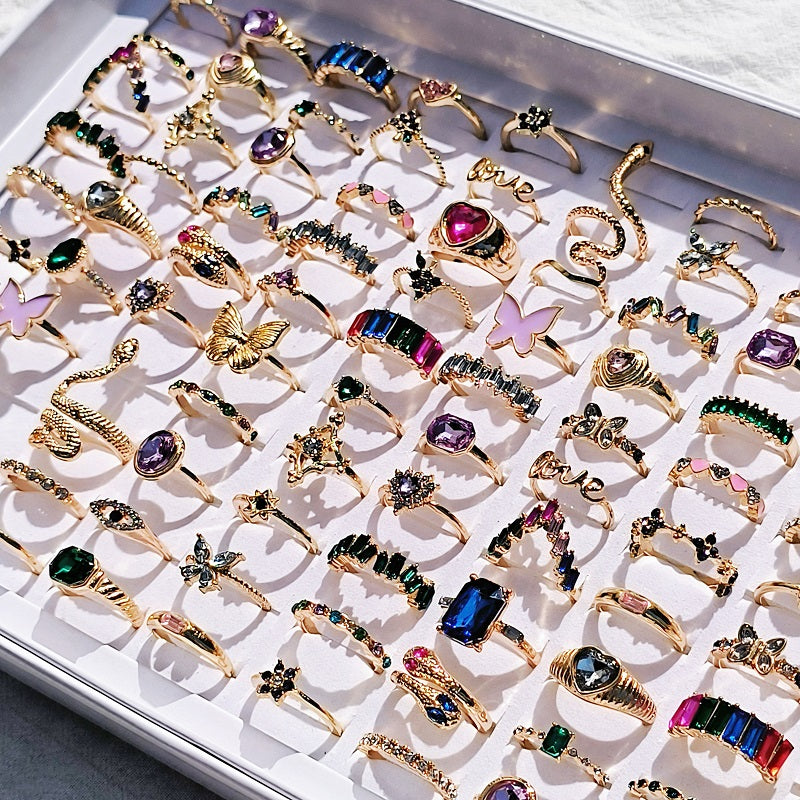 20pcs/Lot Trendy Colorful Rings for Women Mix Design Luxury Butterfly Snake Finger Ring Jewelry Set Wholesale