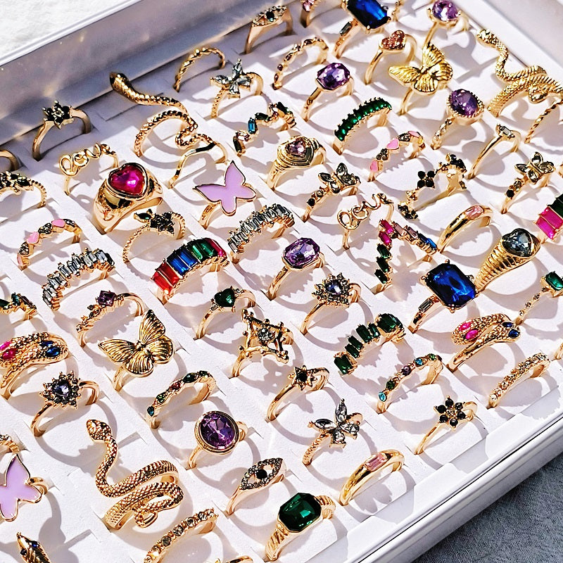 20pcs/Lot Trendy Colorful Rings for Women Mix Design Luxury Butterfly Snake Finger Ring Jewelry Set Wholesale