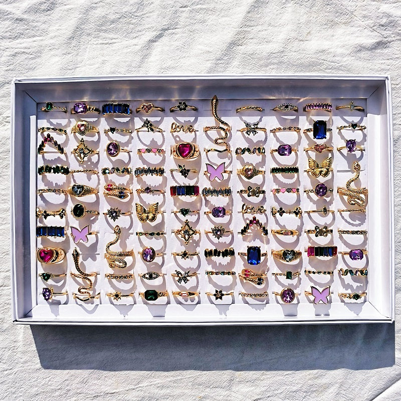 20pcs/Lot Trendy Colorful Rings for Women Mix Design Luxury Butterfly Snake Finger Ring Jewelry Set Wholesale