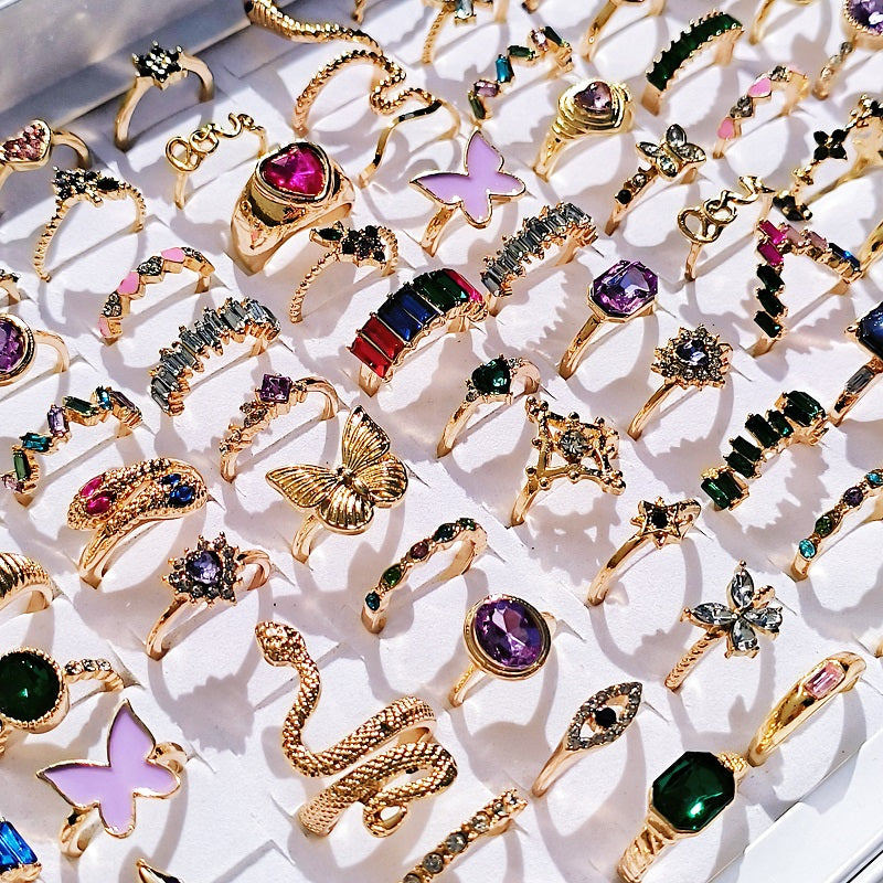 20pcs/Lot Trendy Colorful Rings for Women Mix Design Luxury Butterfly Snake Finger Ring Jewelry Set Wholesale