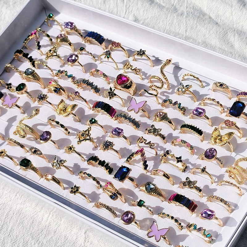 20pcs/Lot Trendy Colorful Rings for Women Mix Design Luxury Butterfly Snake Finger Ring Jewelry Set Wholesale