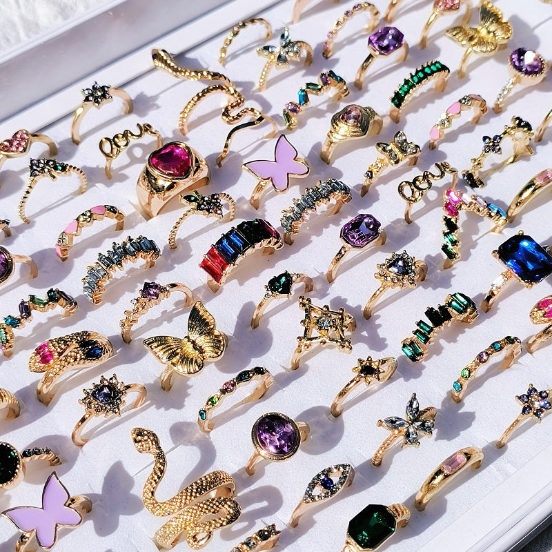 20pcs/Lot Trendy Colorful Rings for Women Mix Design Luxury Butterfly Snake Finger Ring Jewelry Set Wholesale