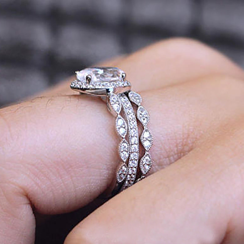 خواتم خطوبة/زفاف من الفضة الإسترلينية عيار 925، مرصعة بحجر مويسانيتي عيار 1 قيراط، مناسبة للحفلات المسائية، مع شهادة وصندوق هدايا.