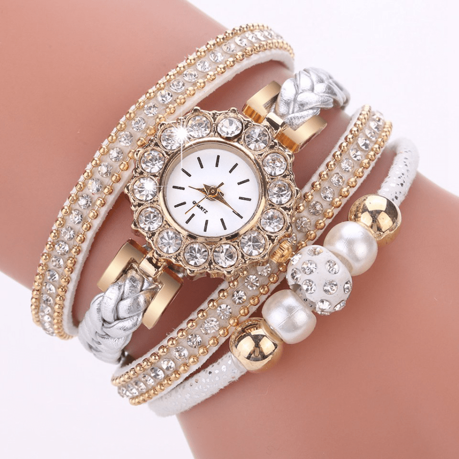 Fashion Watches For Girls, Creative Bead Rhinestone Studded Multi Layer Wrist Watches
