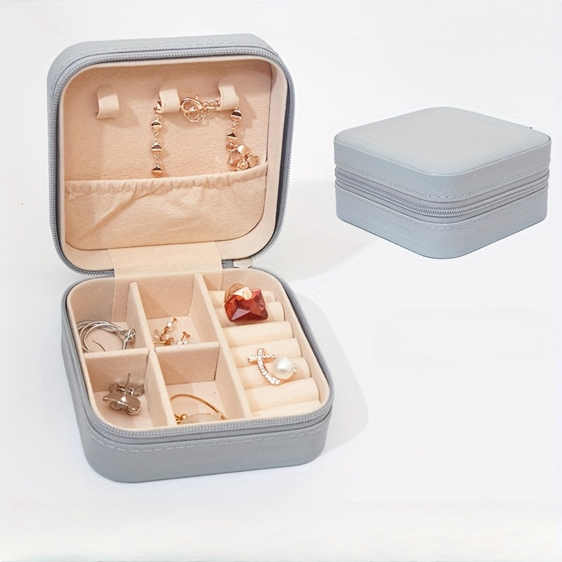 صندوق منظم مجوهرات محمول من ZFOCEAN مزود بسحاب للإغلاق - حقيبة سفر صغيرة الحجم، بطانة داخلية ناعمة، لون بيج/أبيض/أسود أنيق - للخواتم والأقراط والقلائد والأساور - هدية مثالية للنساء وأعياد الميلاد والكريسماس