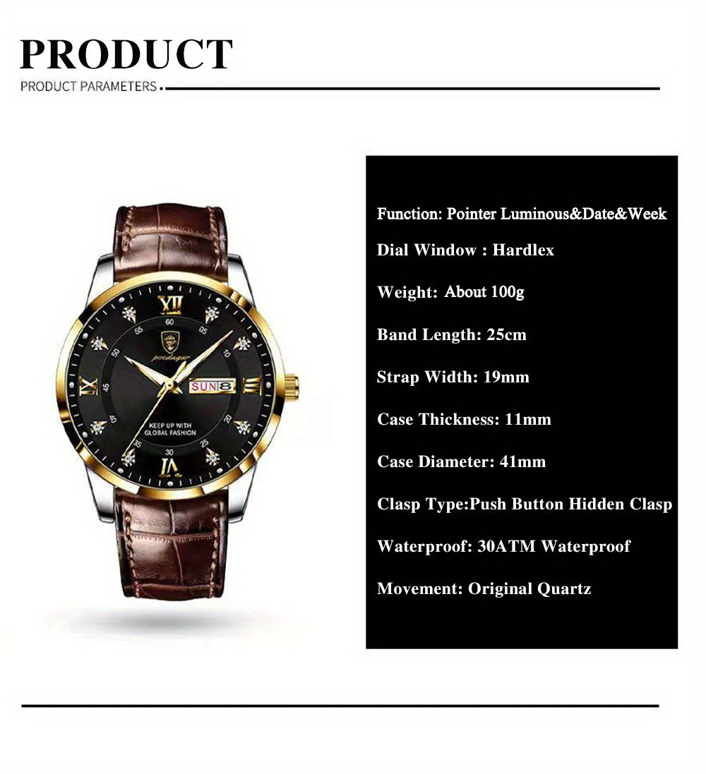 POEDAGAR Waterproof Luminous Calendar Men's Watches Students Korean Version Of The Trend Of Youth Quartz Watches
