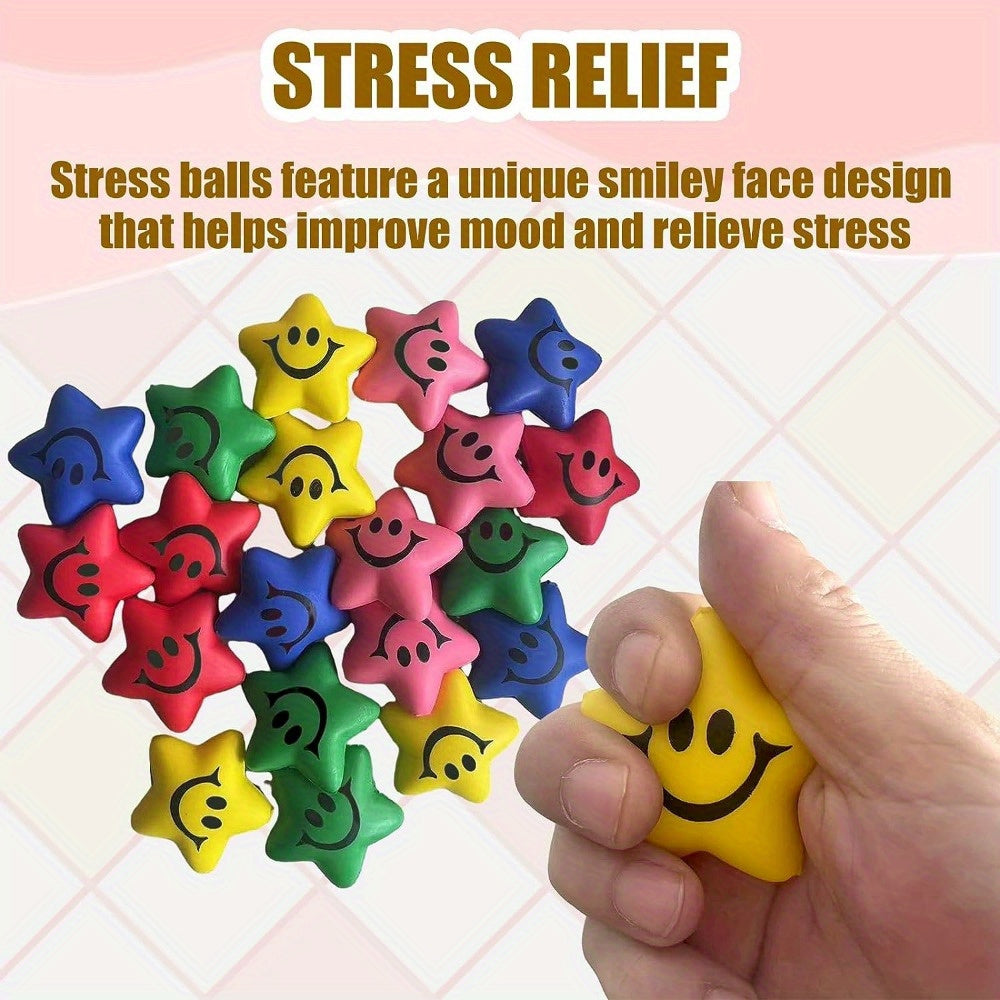 20/40/60Pcs Mix colour Star Stress Balls, Smile Face Stress Ball Fidget Sensory Toys for Kids Adults Classroom Prizes Halloween Christmas Gift