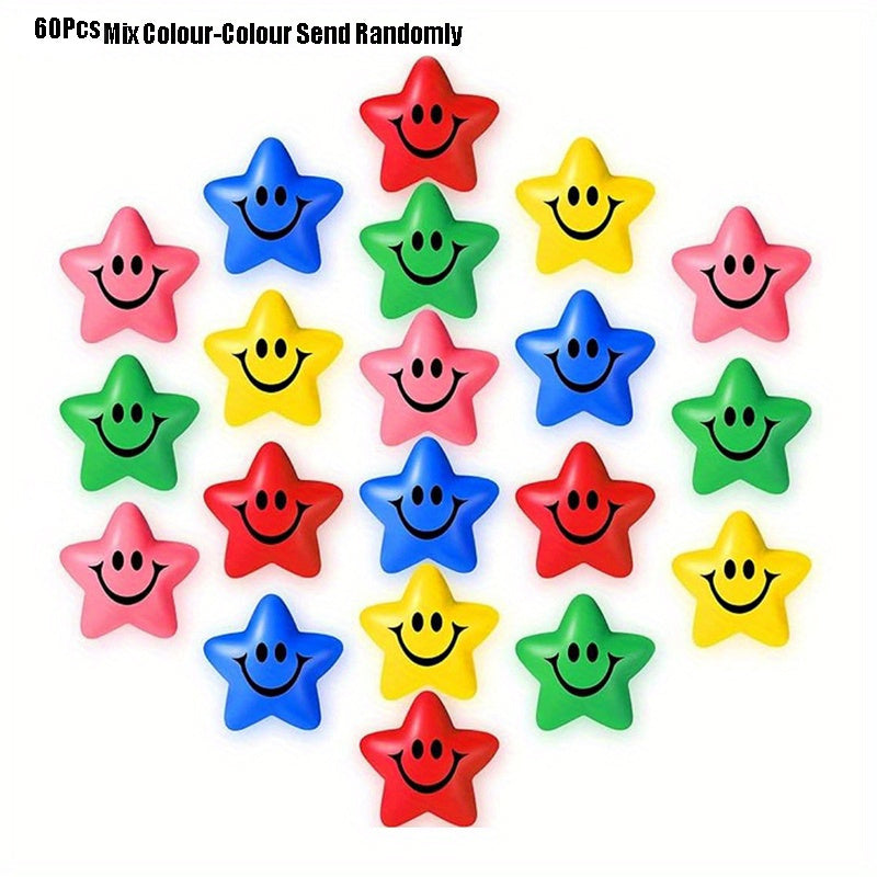 20/40/60Pcs Mix colour Star Stress Balls, Smile Face Stress Ball Fidget Sensory Toys for Kids Adults Classroom Prizes Halloween Christmas Gift