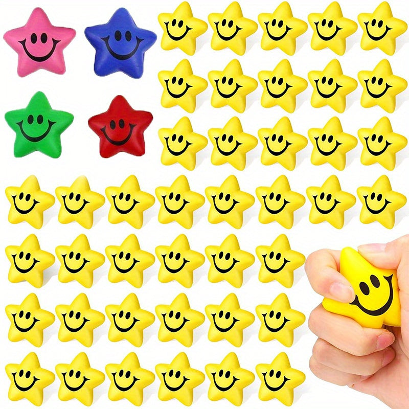 20/40/60Pcs Mix colour Star Stress Balls, Smile Face Stress Ball Fidget Sensory Toys for Kids Adults Classroom Prizes Halloween Christmas Gift