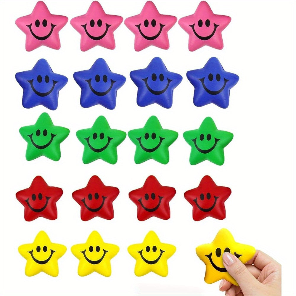 20/40/60Pcs Mix colour Star Stress Balls, Smile Face Stress Ball Fidget Sensory Toys for Kids Adults Classroom Prizes Halloween Christmas Gift