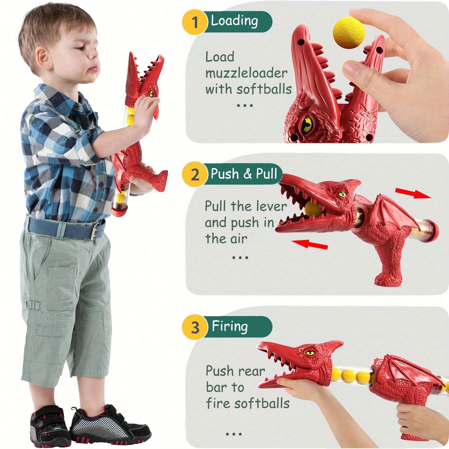 BZX Dinosaur Shooting Toy, Dinosaur Toys For Kids 5-7, 2 Air Pump Guns And 72 Foam Bullets, Hand-Eye Coordination Exercise Toy Gun, Kids Toys For 4, 5, 6, 7, 8, 9 Year Olds, Easter Gifts For Kids