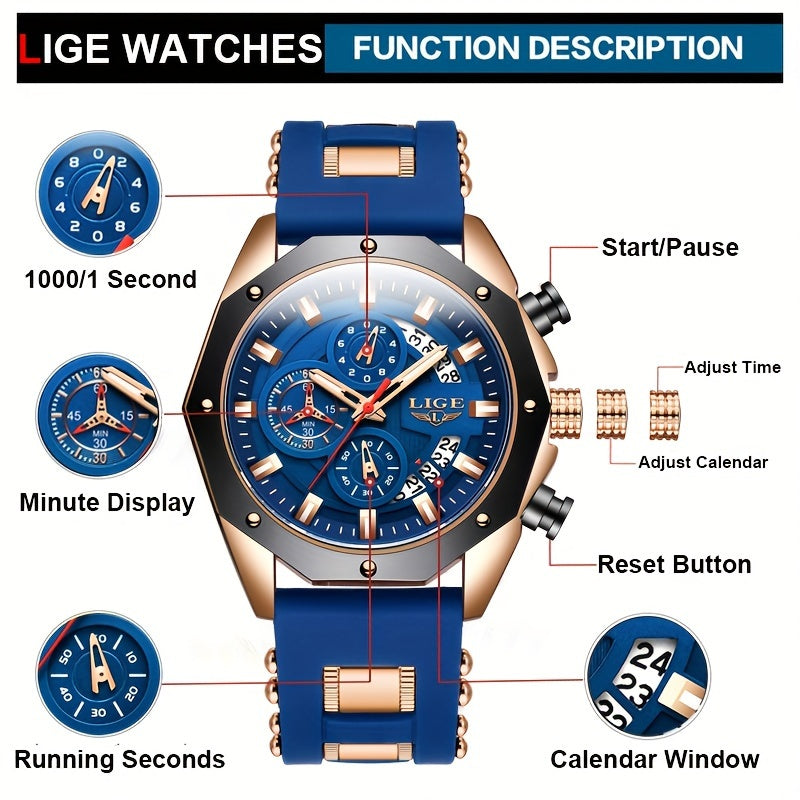 2024 New Fashion Men's Watch. Chronograph Calendar luminous Quartzwatch. Outdoor Casual Sports Watches. Suitable for giving to Students or Men.
