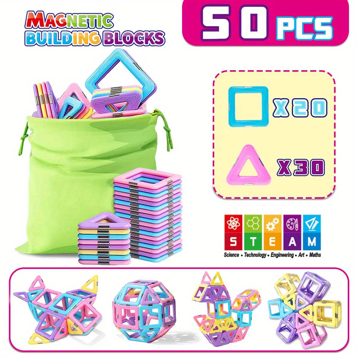 Magnetic Building Blocks Toys, Macaron Magnetic Blocks STEM Toys 3D Creativity and Educational Construction Toys, for Kids Age 3-6 Birthday halloween Gifts Random Color