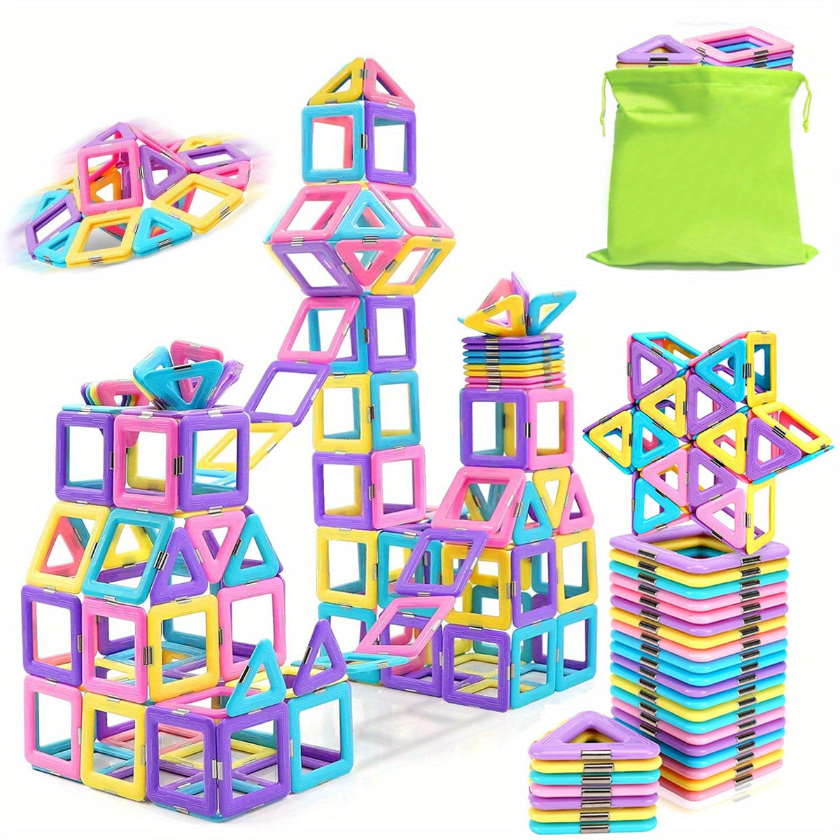 Magnetic Building Blocks Toys, Macaron Magnetic Blocks STEM Toys 3D Creativity and Educational Construction Toys, for Kids Age 3-6 Birthday halloween Gifts Random Color