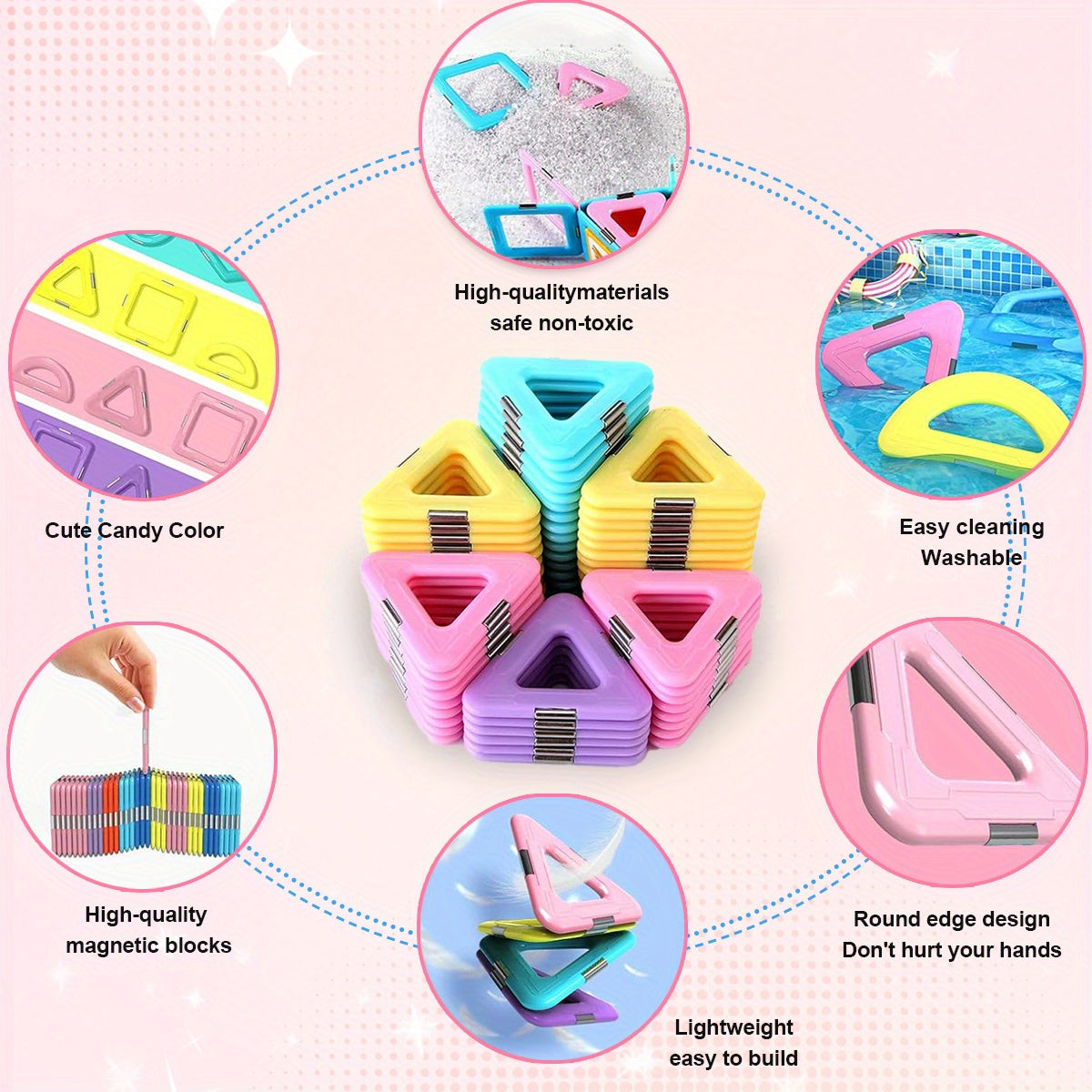 Magnetic Building Blocks Toys, Macaron Magnetic Blocks STEM Toys 3D Creativity and Educational Construction Toys, for Kids Age 3-6 Birthday halloween Gifts Random Color