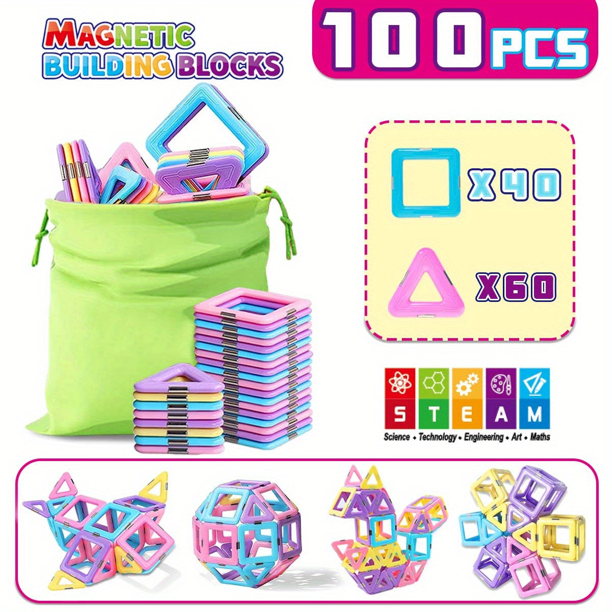 Magnetic Building Blocks Toys, Macaron Magnetic Blocks STEM Toys 3D Creativity and Educational Construction Toys, for Kids Age 3-6 Birthday halloween Gifts Random Color