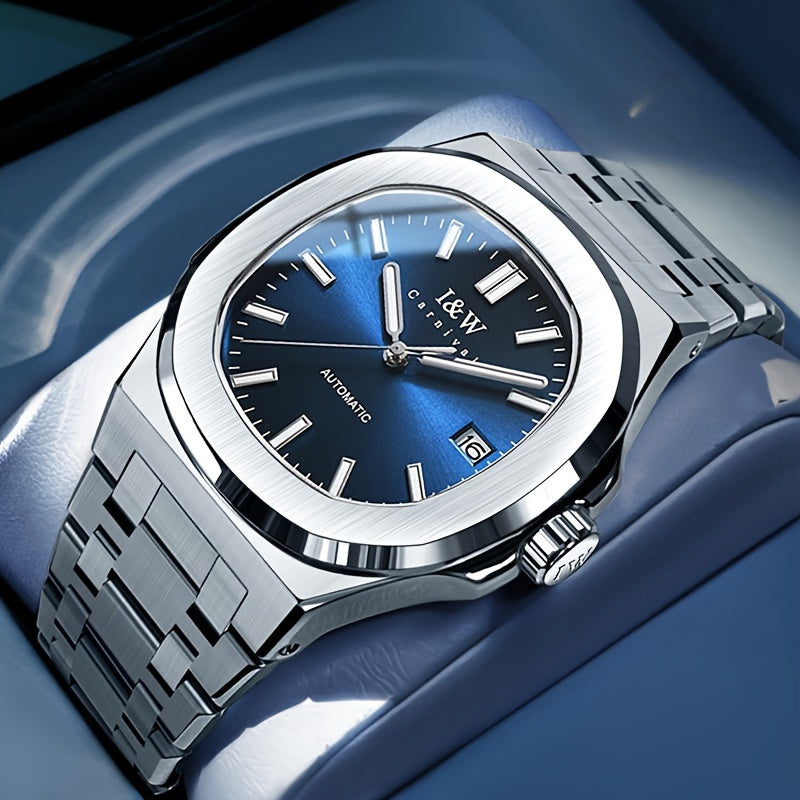 I&W CARNIVAL Men's Automatic Mechanical Watches, Waterproof Strong Luminous Full Steel Auto Date Watch