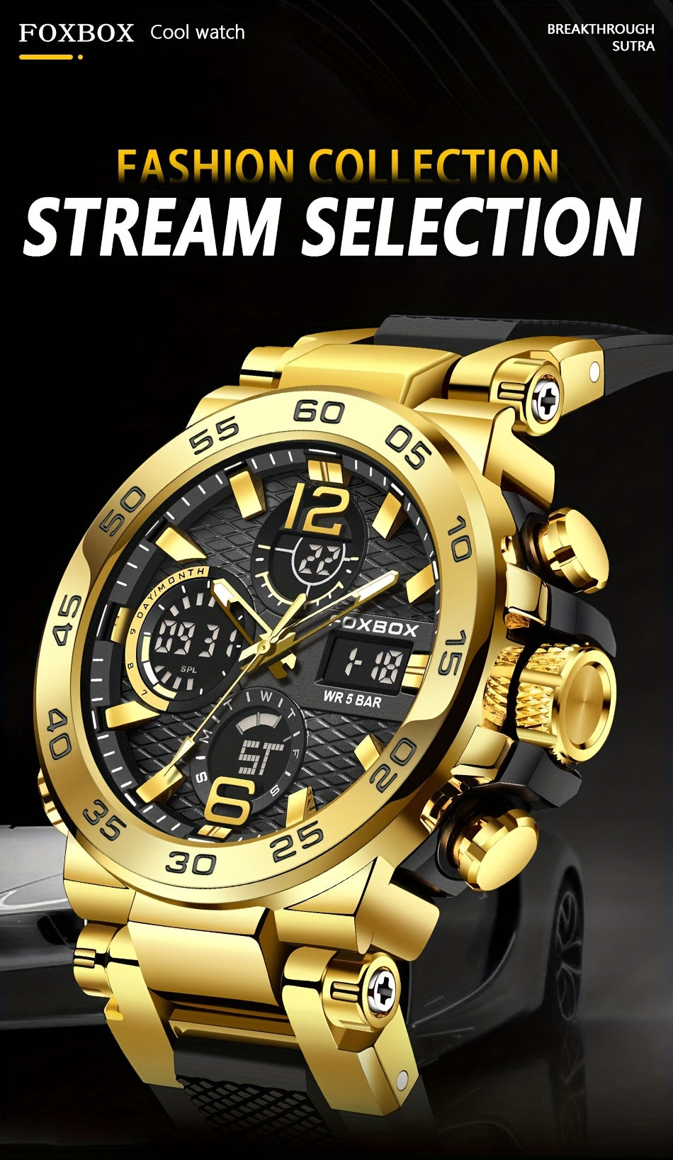 Fashion Casual Men's Watch with Multiple Color Choices. Electronic Dual Display Glowing Multi-Functional Chronograph Watches. Suitable for outdoor camping