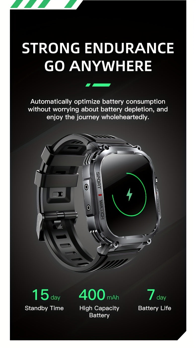 2.02" Smartwatch IP68 Waterproof for Men Women, Answer/Dial Calls Watch with LED Flashlight, Full Touch Screen Compatible with iPhone and Android Phones - Black