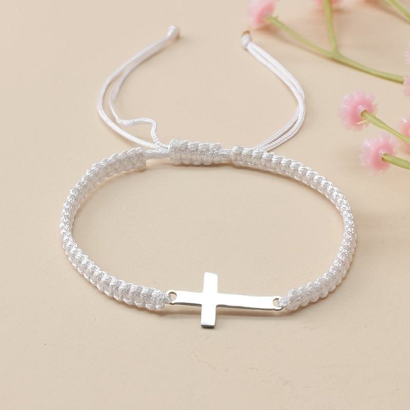 1pc Hand Woven Adjustable Stainless Steel Cross Bracelet Men's Hand Jewelry