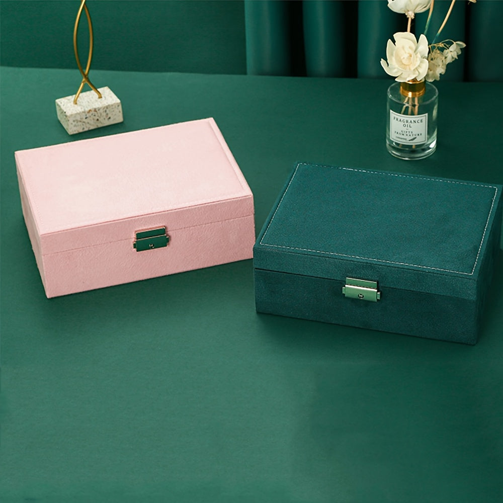 Vintage Glamour Jewelry Organizer Box - Spacious Dual-Level Storage with Lock, Safeguard Your Necklaces, Watches & Earrings in Style