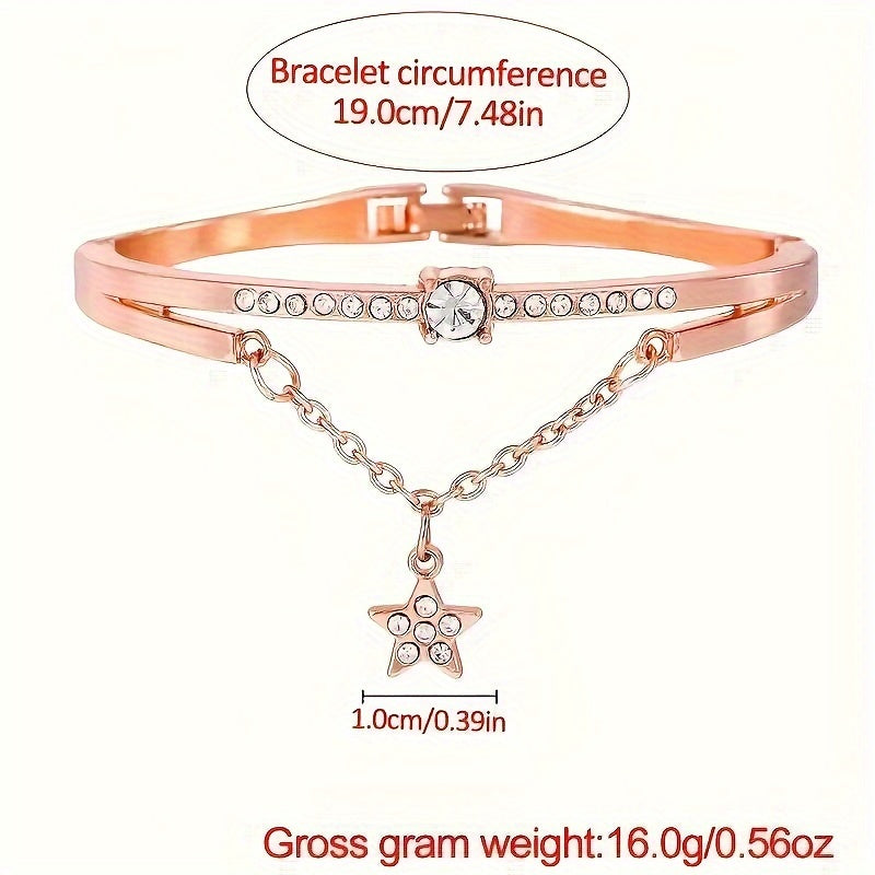 2pcs/set Women's Chic Quartz Heart-Shaped Watches and Sparkling Star Bracelet Set - an Elegant Gift For Her, The Perfect Choice For Valentine's Day