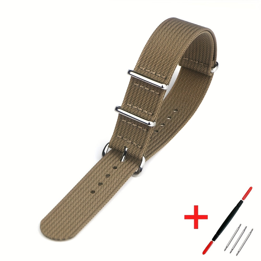 [Military-Style Watch Strap] Durable Military-Style Ribbed Watch Strap | 18mm 20mm 22mm Nylon Braid Ballistic Fabric with Metal Buckle, Adjustable Fit for Men's & Women's Watches - Black, Brown, Orange, Gray, Green, Beige, Wh