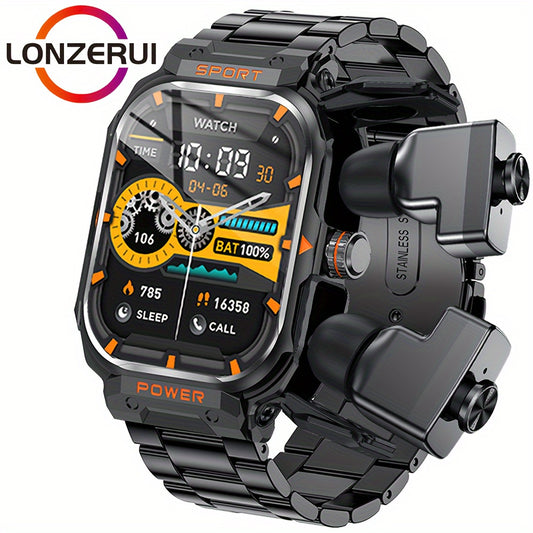 [2-in-1 Headset Smartwatch] LONZERUI new 2-in-1 headset smartwatch for men and women Bluetooth call waterproof smartwatch, 2.01 inch full touch screen display, with messages, answering calls, information reminders, for iPhone