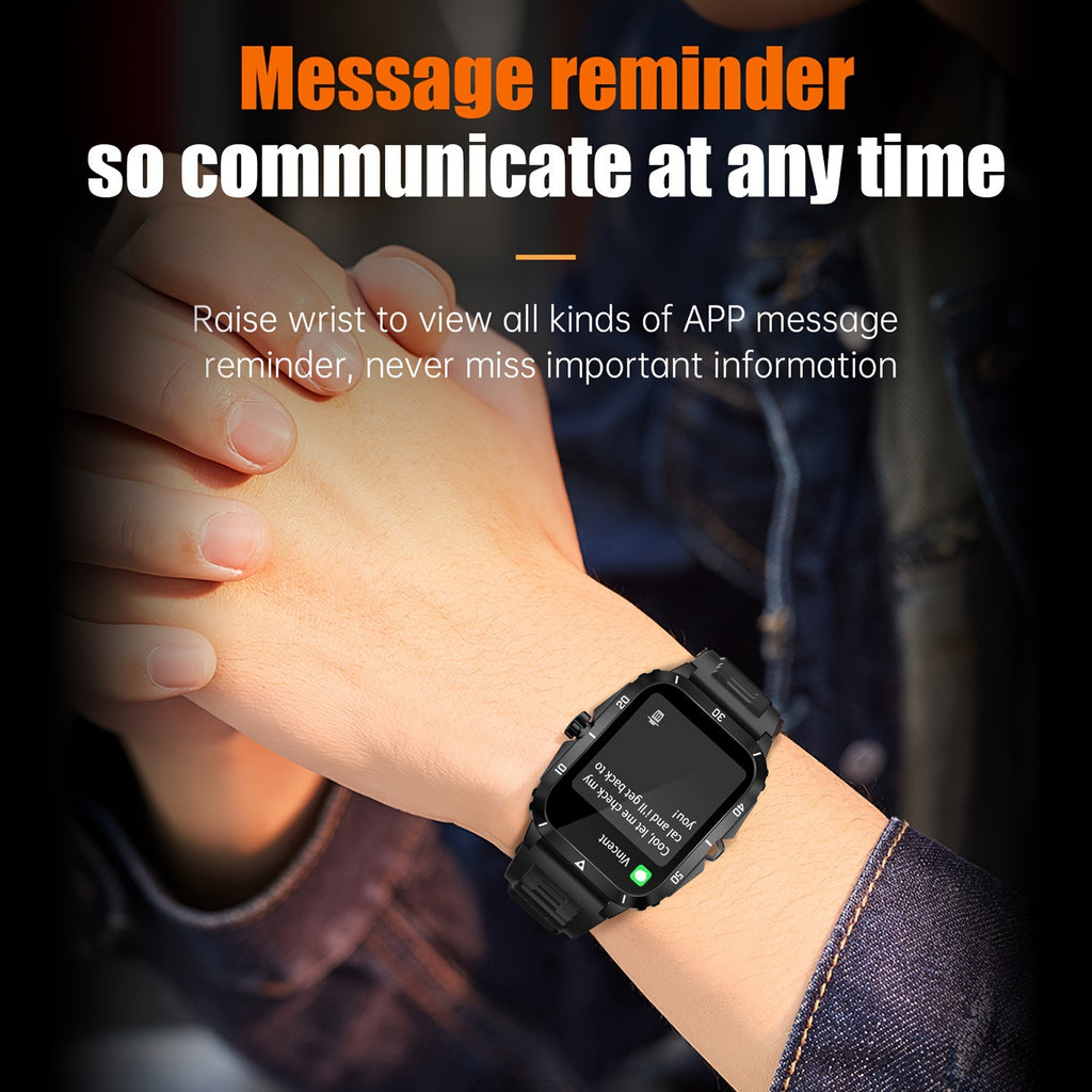 New Military Style Smart Watch Men's Fitness Watches 3 ATM Waterproof BT Call Smartwatch Men For Android IPhone, 1.96" IPS HD Screen, 430mAh Long Battery Life, Control Music, Sleep Monitoring, Wireless Calling (Answer/Make Ca