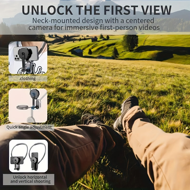 Universal Neck Mount for Phones - Hands-Free POV/Vlog Selfie Holder with Chest Strap for iPhone 15, 14, 13, 12 Series & Android Phones