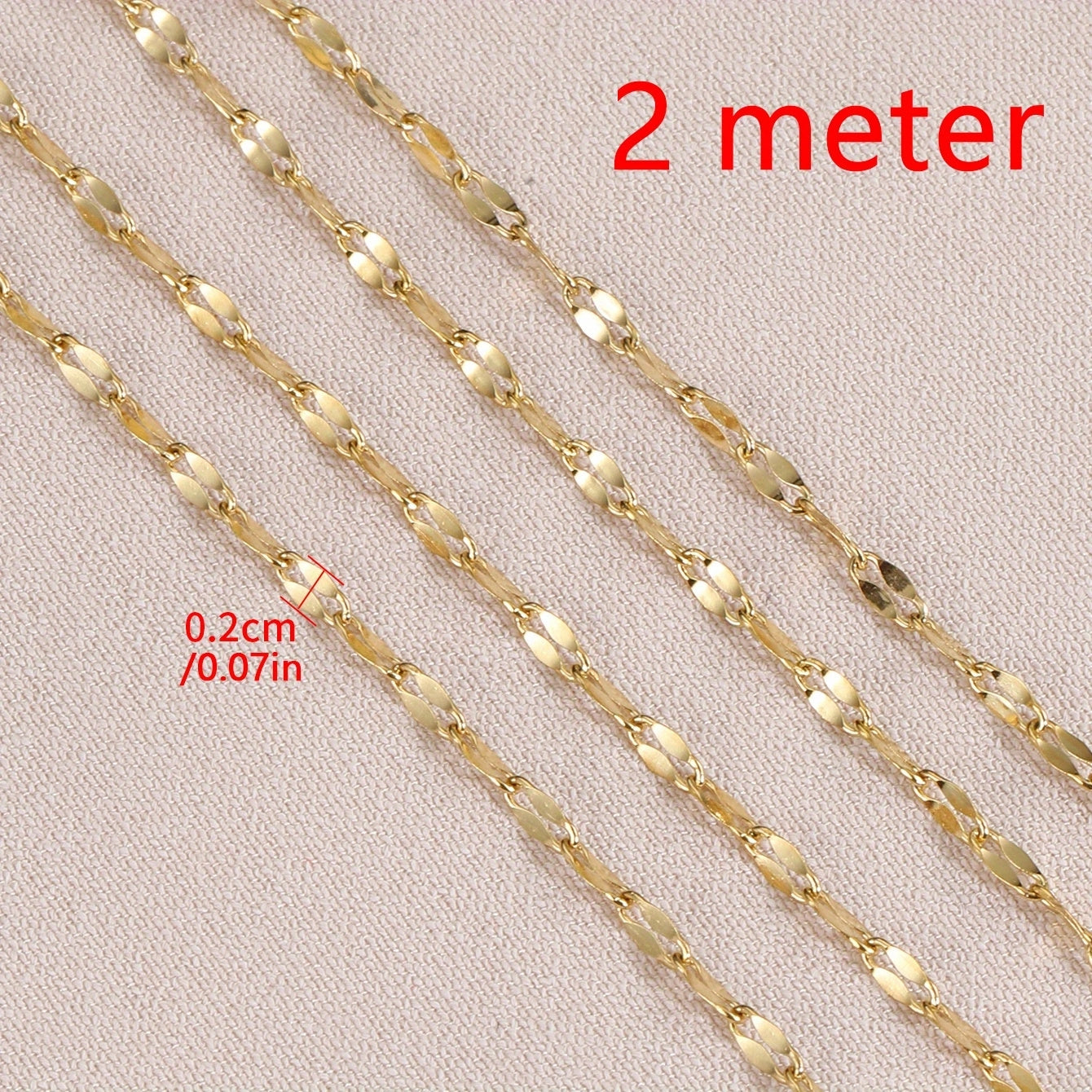 سلاسل شفاه ذهبية من الفولاذ المقاوم للصدأ بطول 2 متر/78.74 بوصة لقلادة وسوار وصنع المجوهرات ومكونات سلسلة إكسسوارات لا تتلاشى
