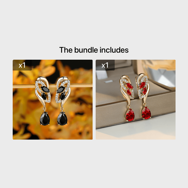 ANGOL Romantic Flower Dangle Earrings for Women - Golden-Tone Floral Design with Red & Clear Synthetic Gemstones, Elegant Party & Everyday Jewelry Gifts