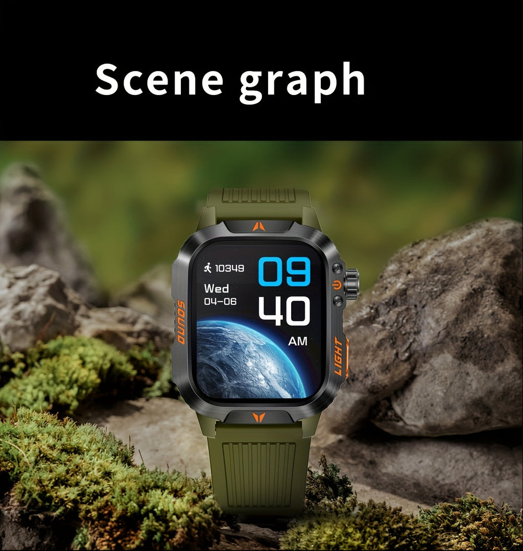 Outdoor smart watch, wireless calling, sports watch, compass, altimeter, barometer, LED flashlight, IP68, pedometer, fitness tracker, multimedia information viewing, weather 100+ sports modes, suitable for Android iPhone, Men