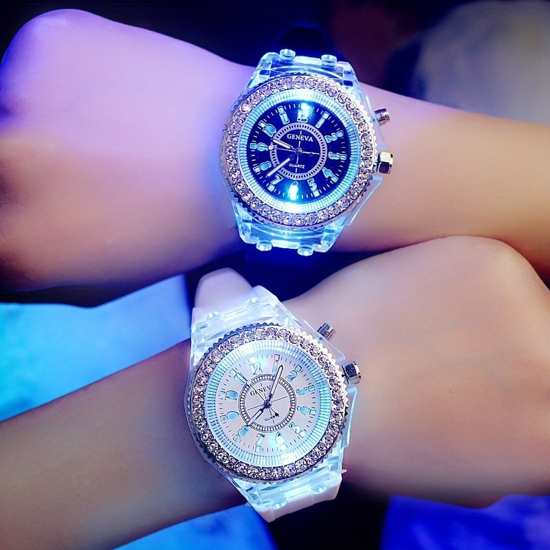 Trendy LED Glowing Watches Rhinestone Stubbed Silicone Watches Gift For Birthday Christmas Gift Accessories