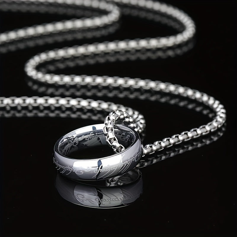 1pc Vintage The Lord of the Rings Stainless Steel Pendant Necklace for Men, Couple Ring Necklace