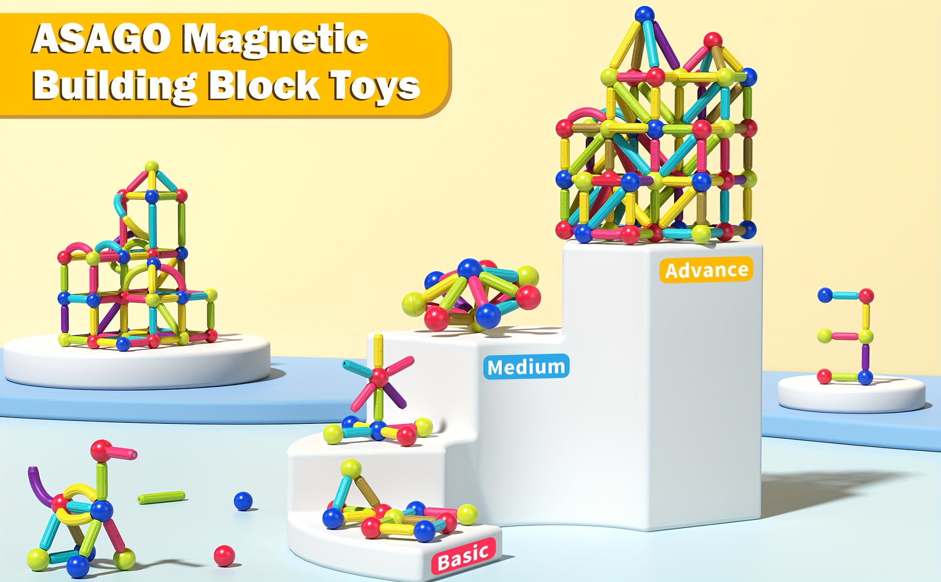 Magnetic Building Toys for Kids, 88pcs Magnetic Tiles Toddler Toys, Magnet Blocks Sticks & Ball Creativity Game, STEM Brain Development Kit for Preschool Girls, Boys Ideal Gift Set