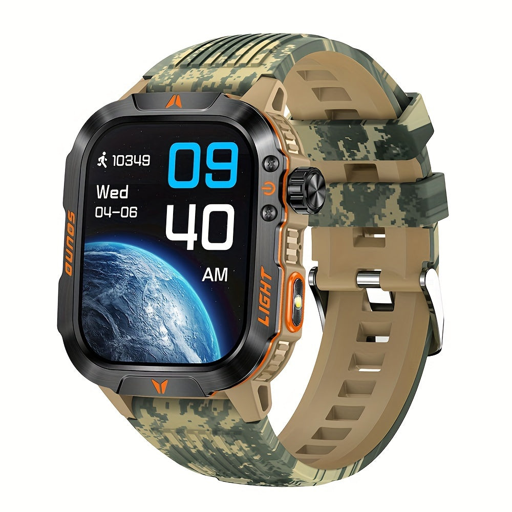 Outdoor smart watch, wireless calling, sports watch, compass, altimeter, barometer, LED flashlight, IP68, pedometer, fitness tracker, multimedia information viewing, weather 100+ sports modes, suitable for Android iPhone, Men