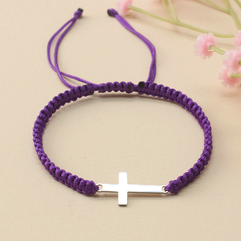 1pc Hand Woven Adjustable Stainless Steel Cross Bracelet Men's Hand Jewelry