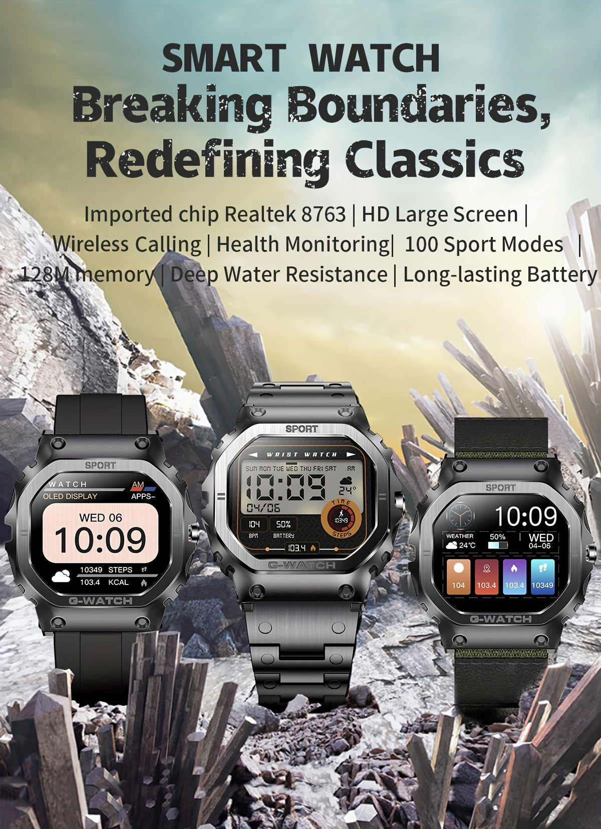 ساعة ذكية جديدة للرجال مقاس 1.57 بوصة رياضية خارجية مع إمكانية الرد على المكالمات/إجرائها متوافقة مع هواتف iPhone وAndroid طراز G-SHOCK