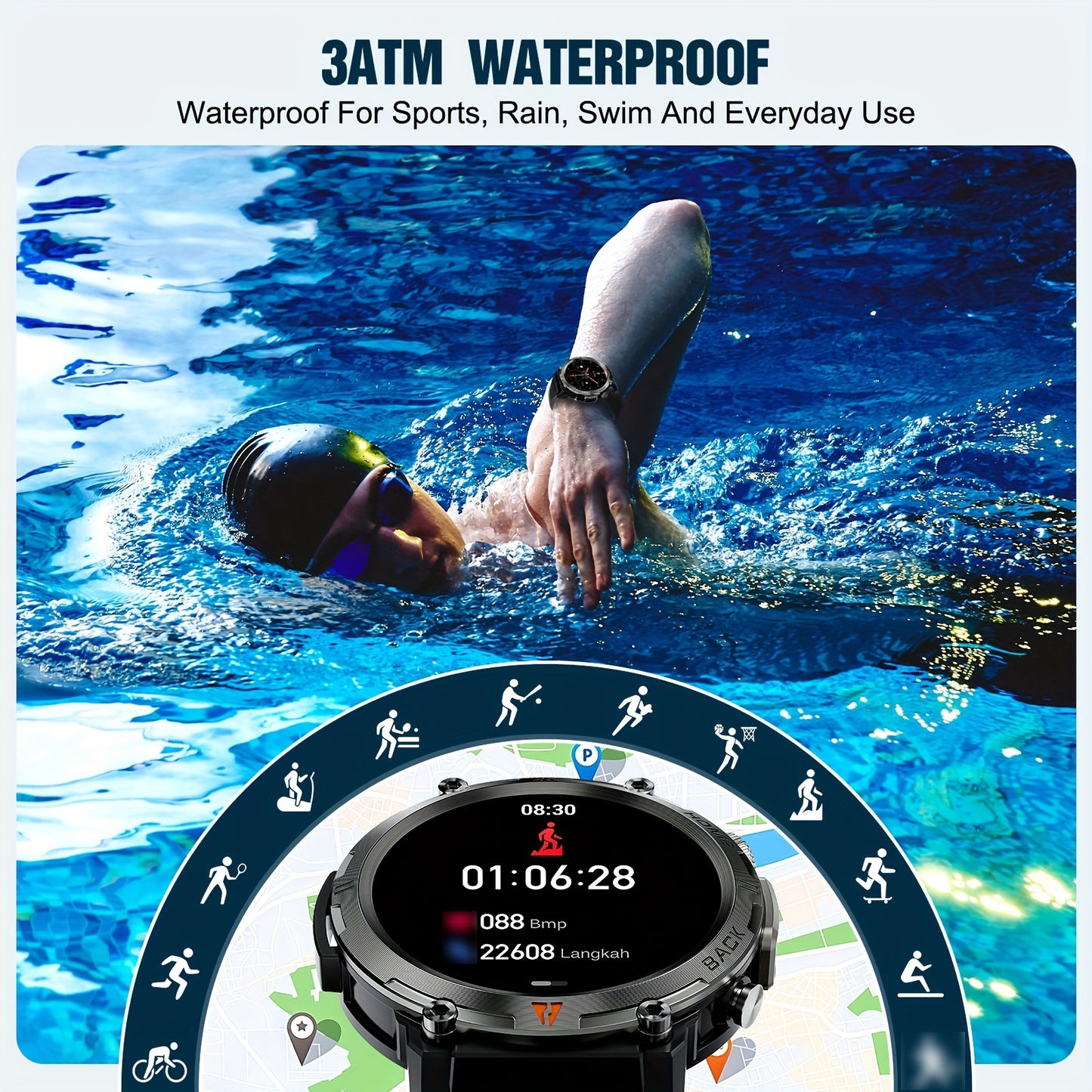 [Smart Watch] HD Touch Smart Watch for Men | Wireless Answer, Make Calls, Message Notification, Step Counter, Compatible with iPhone and Android Phones