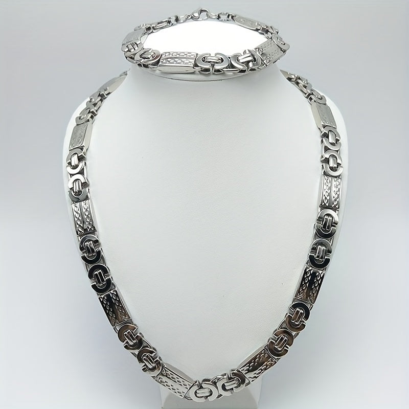 11MM Wide Men's Stainless Steel Necklace And Gold Plated Bracelet Set, Jewelry Gift For Men